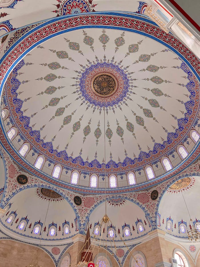Beautiful interior dome of an Ottoman style mosque in Istanbul.